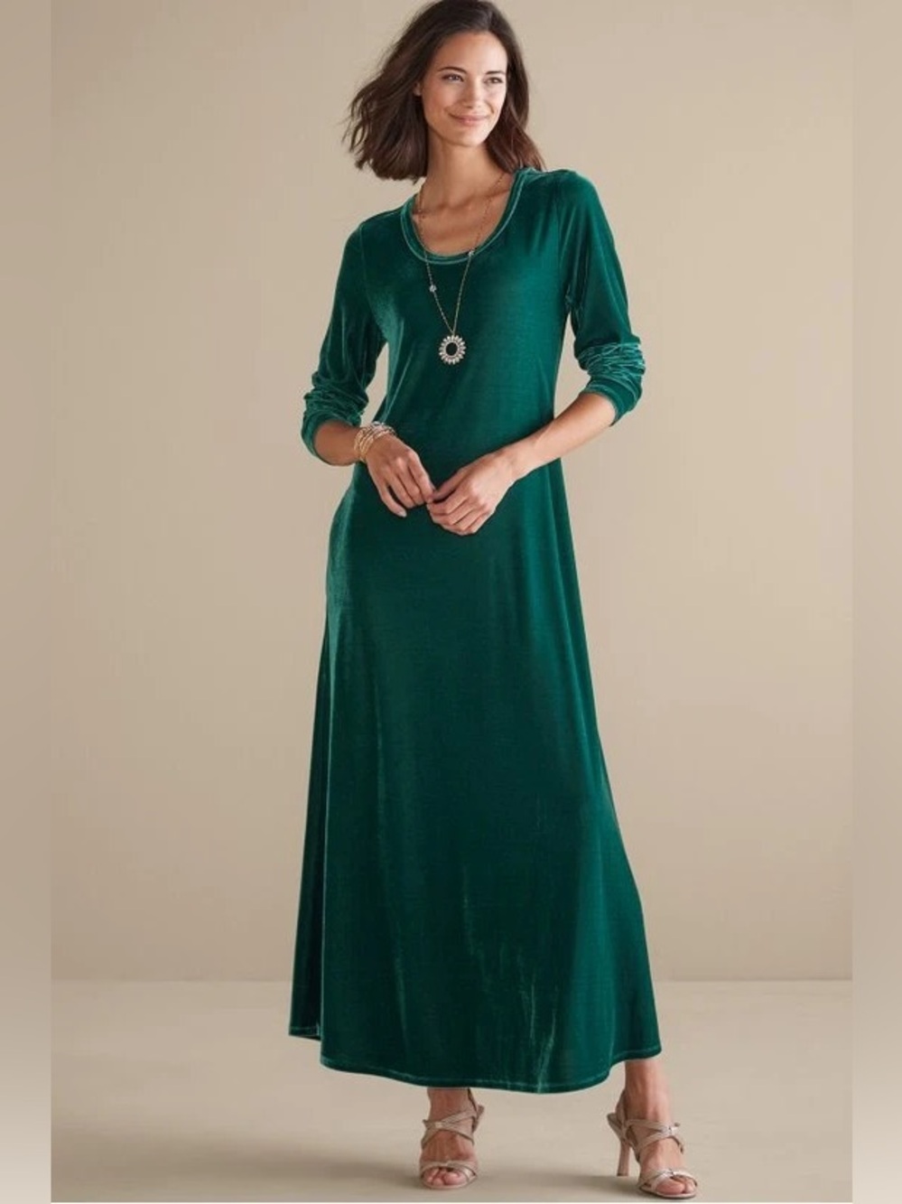 Soft Surroundings Santiago Stretch Velvet Green
Dress Medium Boho Dark Academia